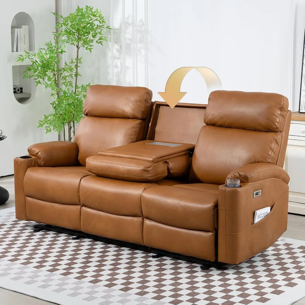 Living Room Reclining Sofa, 3-Seater Recliner Sofa, PU Leather, Home Theater Seating with Flipped Middle Backrest, Power Reclining Couch