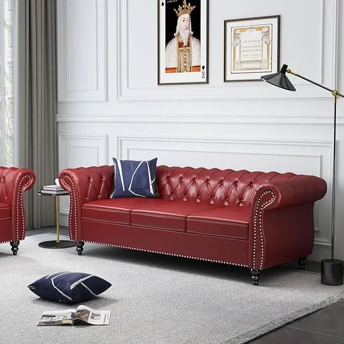 Living Room Accent Large Sofa, Chesterfield Couch 3-Seater Modern Velvet Couch Upholstered Sofa with Tufted Back for Living Room Furniture