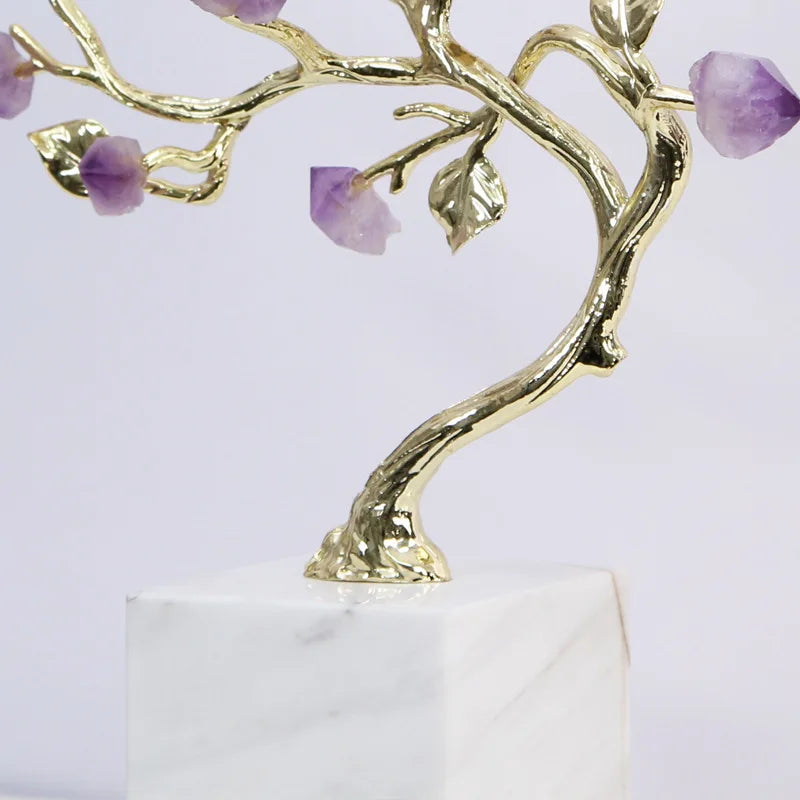 Decor Amethyst Tree Golden Crystal Simulated Plant Sculpture Flower Decorative Figurines Metal Figurine Home Accessories