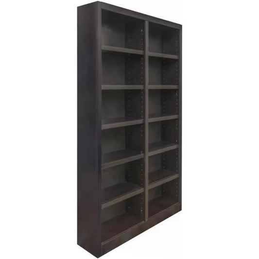 Traditional Double Wide Wood Bookcase with 10 Adjustable Shelves & 2 Fixed Shelves 84"  Assembly Required