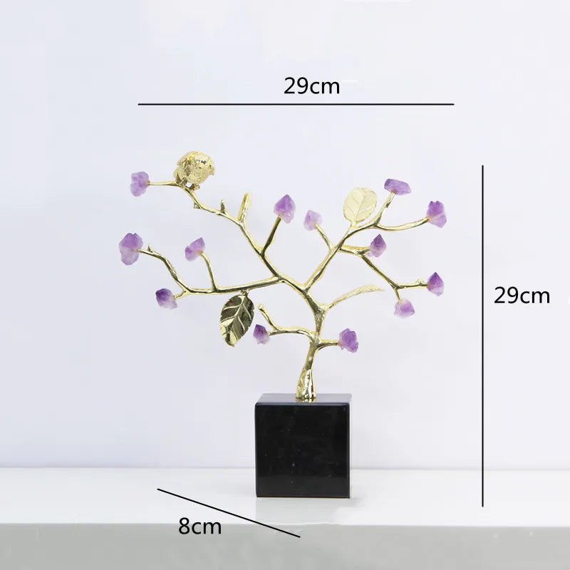 Decor Amethyst Tree Golden Crystal Simulated Plant Sculpture Flower Decorative Figurines Metal Figurine Home Accessories