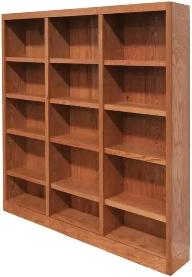 Traditional Triple Wide Wood Bookcase with 12 Adjustable Shelves and 3 Fixed Shelves, Assembly Required, for Home/Office