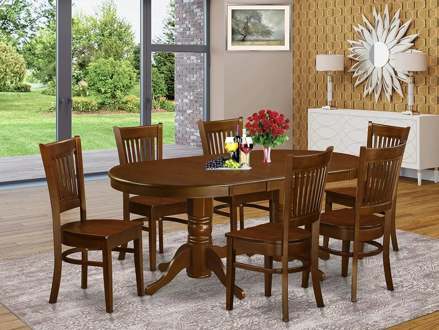 Dining Room Set 7-Piece, Modern Set Consists of an Oval Wooden Table with Butterfly Leaf and 6 Dining Room Chairs