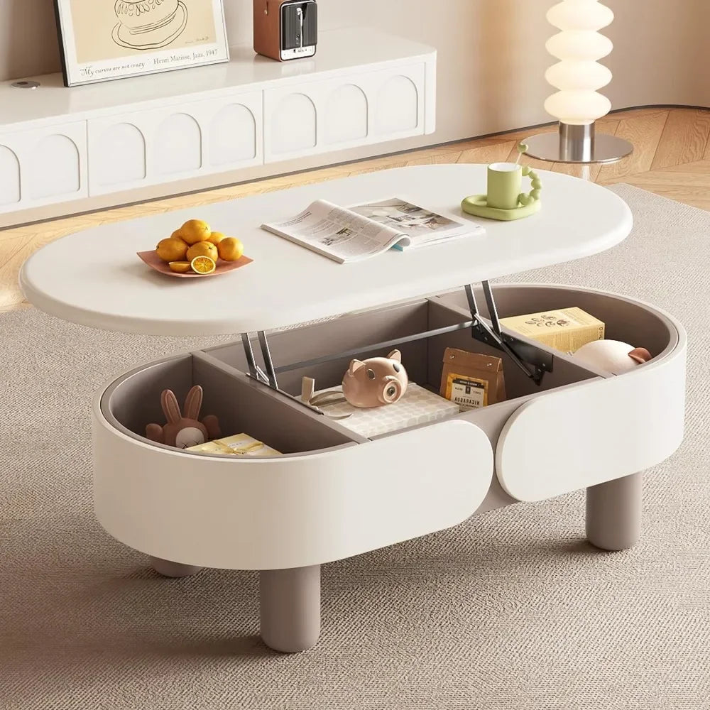 Coffee table, adjustable countertop, with storage space, suitable for living room, bedroom, balcony edge circular, coffee table