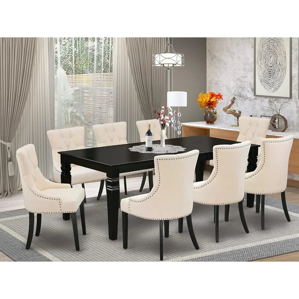 Dining Room Set 9-Piece Includes a Rectangle Butterfly Leaf Kitchen Table and 8 Light Beige