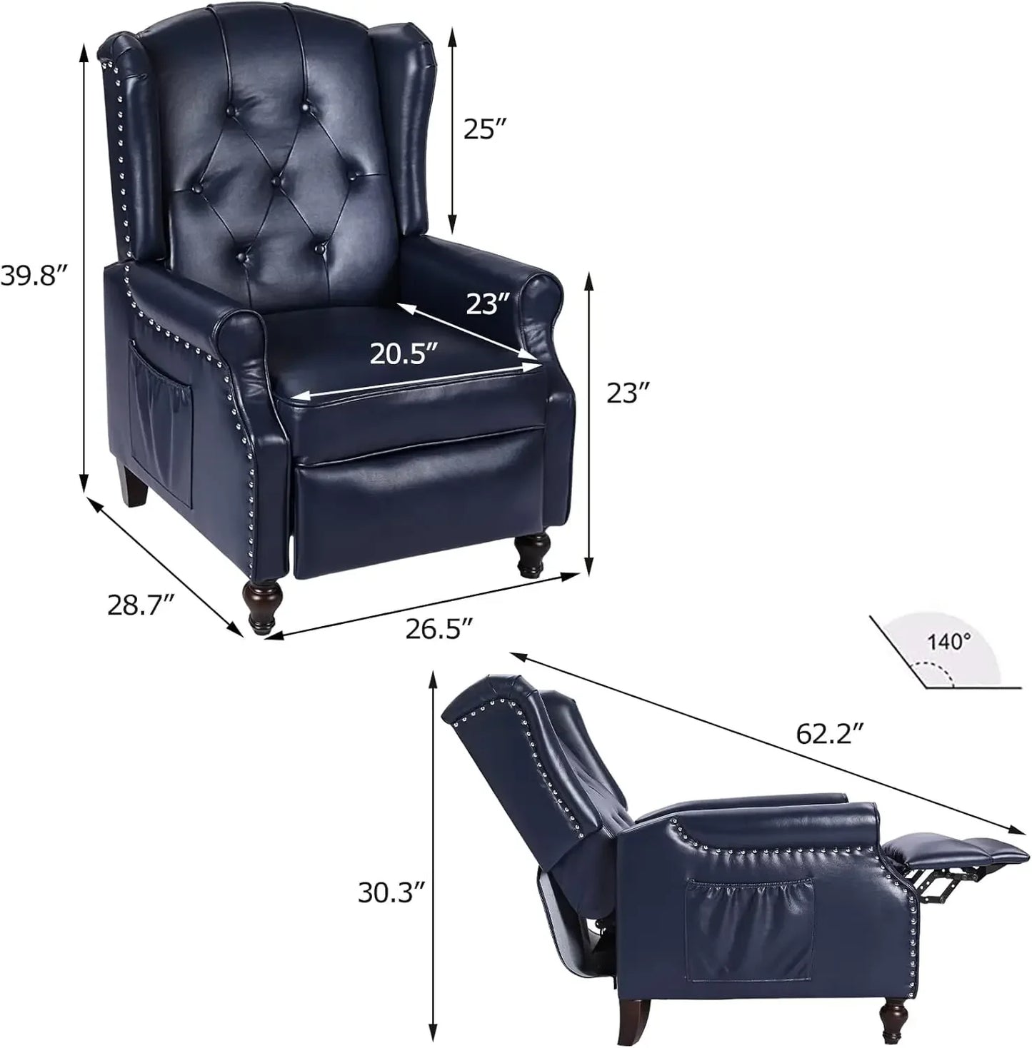 Chair Wingback Recliner Chair, Push Back Arm Chair with Heat and Massage, PU Leather Single Sofa for Home, Living Room