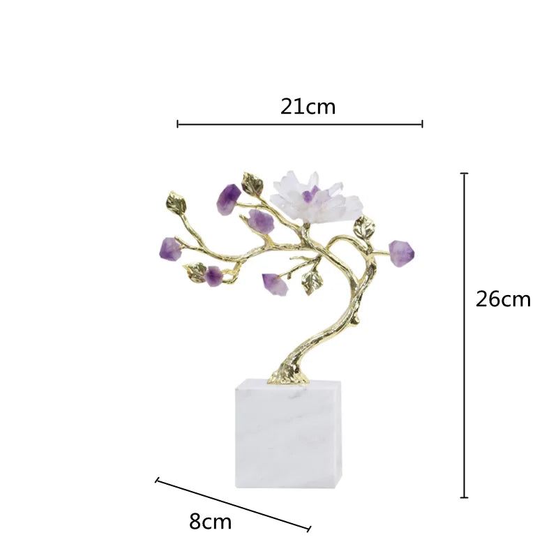 Decor Amethyst Tree Golden Crystal Simulated Plant Sculpture Flower Decorative Figurines Metal Figurine Home Accessories