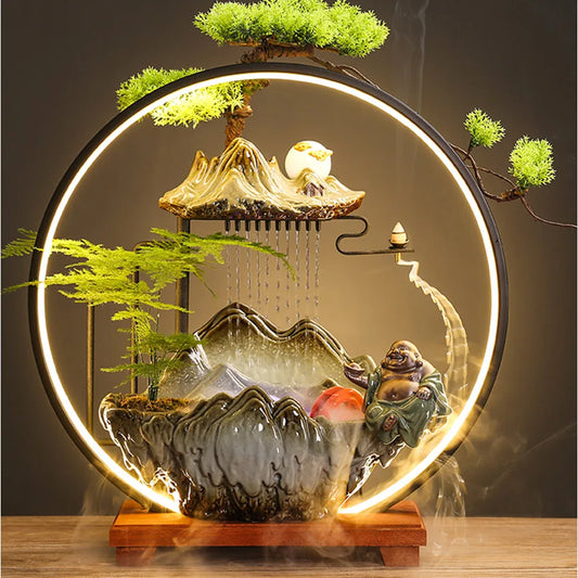 Flowing Water Aperture, Office Decoration, Home Recirculation, Fragrance Chinese Fountain Living Room Humidifier housewarming