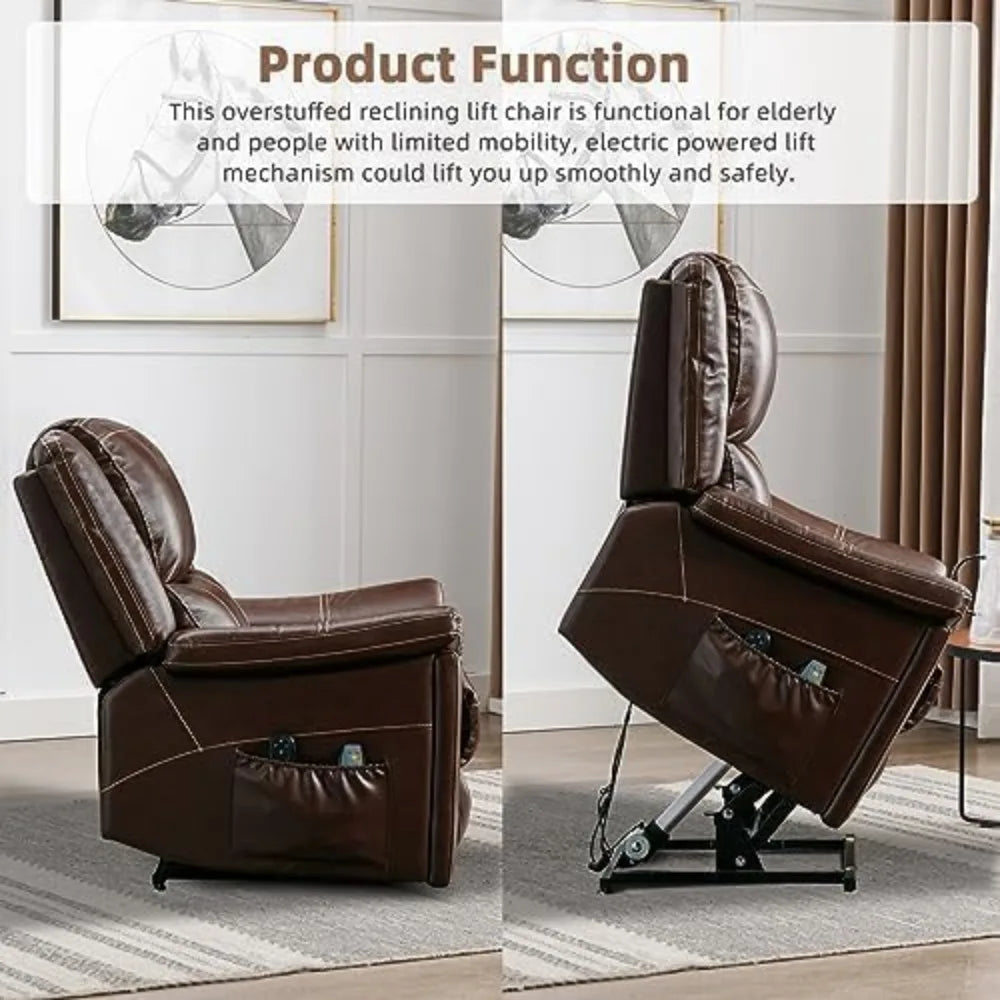 Chair Large Genuine Leather Power Lift Recliner Chair for Elderly, Lay Flat Dual Motor Recliner with Massage and Heated, Electric Lift Chair