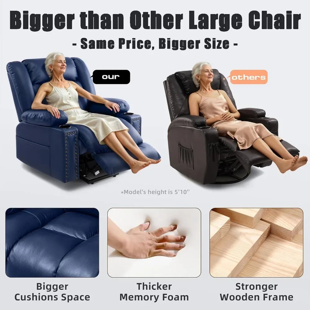 Chair For Large or Tall, Power Lift Okin from Germany, Recliners for Young and Elderly with Heated and Massage Overstuffed Adjustable Lift Chairs, Breathable Leather, USB