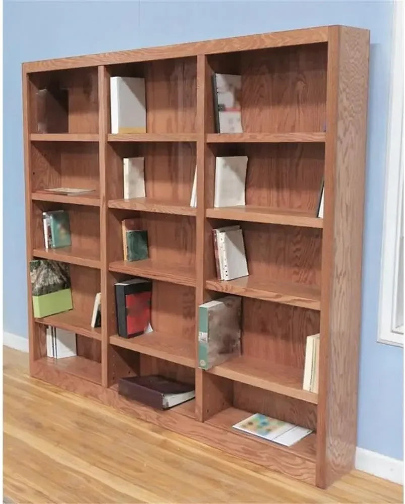 Traditional Triple Wide Wood Bookcase with 12 Adjustable Shelves and 3 Fixed Shelves, Assembly Required, for Home/Office