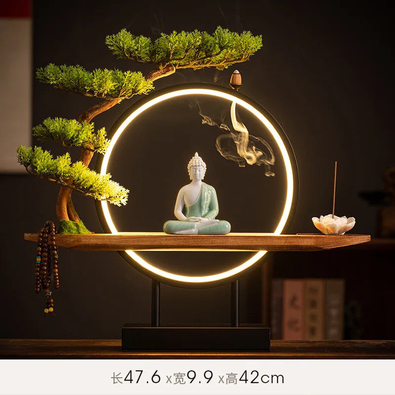 Sakyamuni Buddha Statue Large Buddhist statue Tathagata Buddha Figure Buddha Led ring light bespoke Living Room Incense Porch