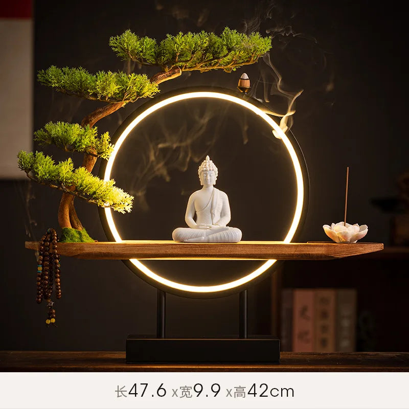 Sakyamuni Buddha Statue Large Buddhist statue Tathagata Buddha Figure Buddha Led ring light bespoke Living Room Incense Porch