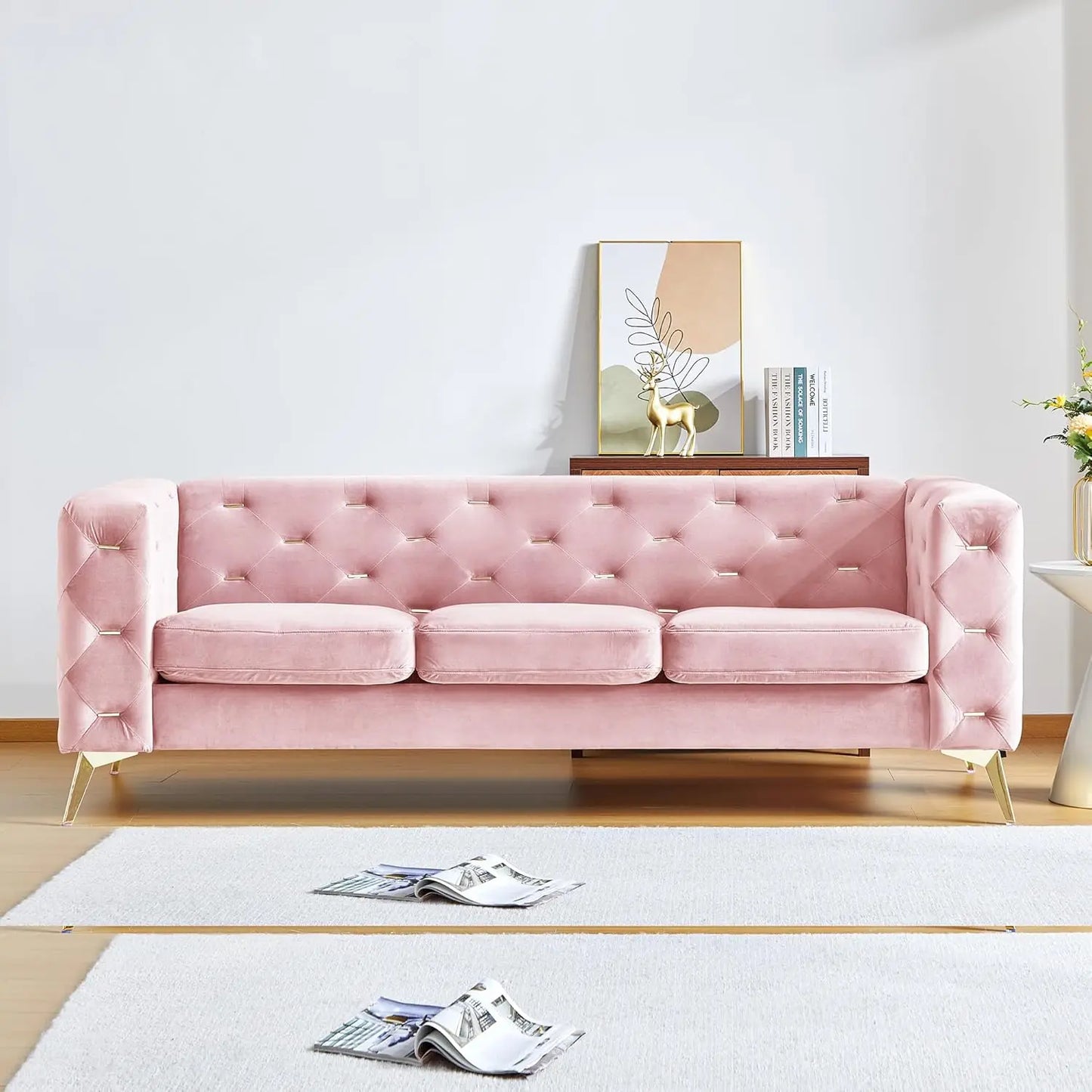 Living Room Tufted Sofa, Leather Couch Accent Upholstered 3-Seater Button Sofa with Tufted Back for Living Room Bedroom Furniture, sofas