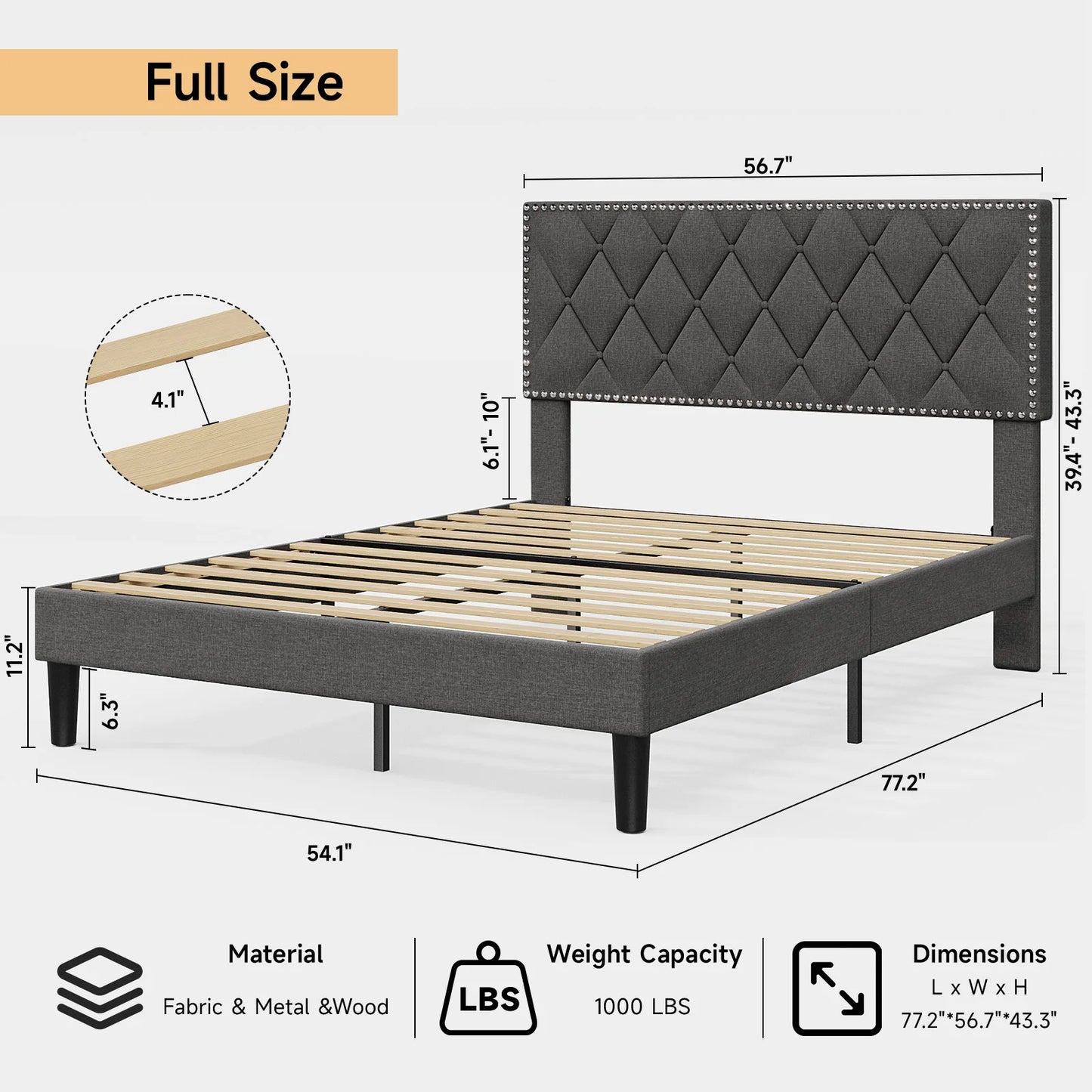 Bed Frame Queen Size with Upholstered Headboard, Queen Bed Frame with Button Tufted Adjustable Headboard,Bed Frame Queen Size