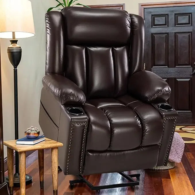 Chair For Large or Tall, Power Lift Okin from Germany, Recliners for Young and Elderly with Heated and Massage Overstuffed Adjustable Lift Chairs, Breathable Leather, USB