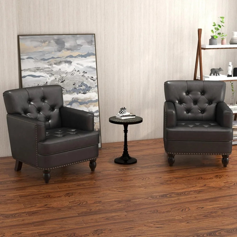 Chair for the Living Room, Upholstered Button Tufted Armchairs Club Reading Chair, Leather Accent Chair