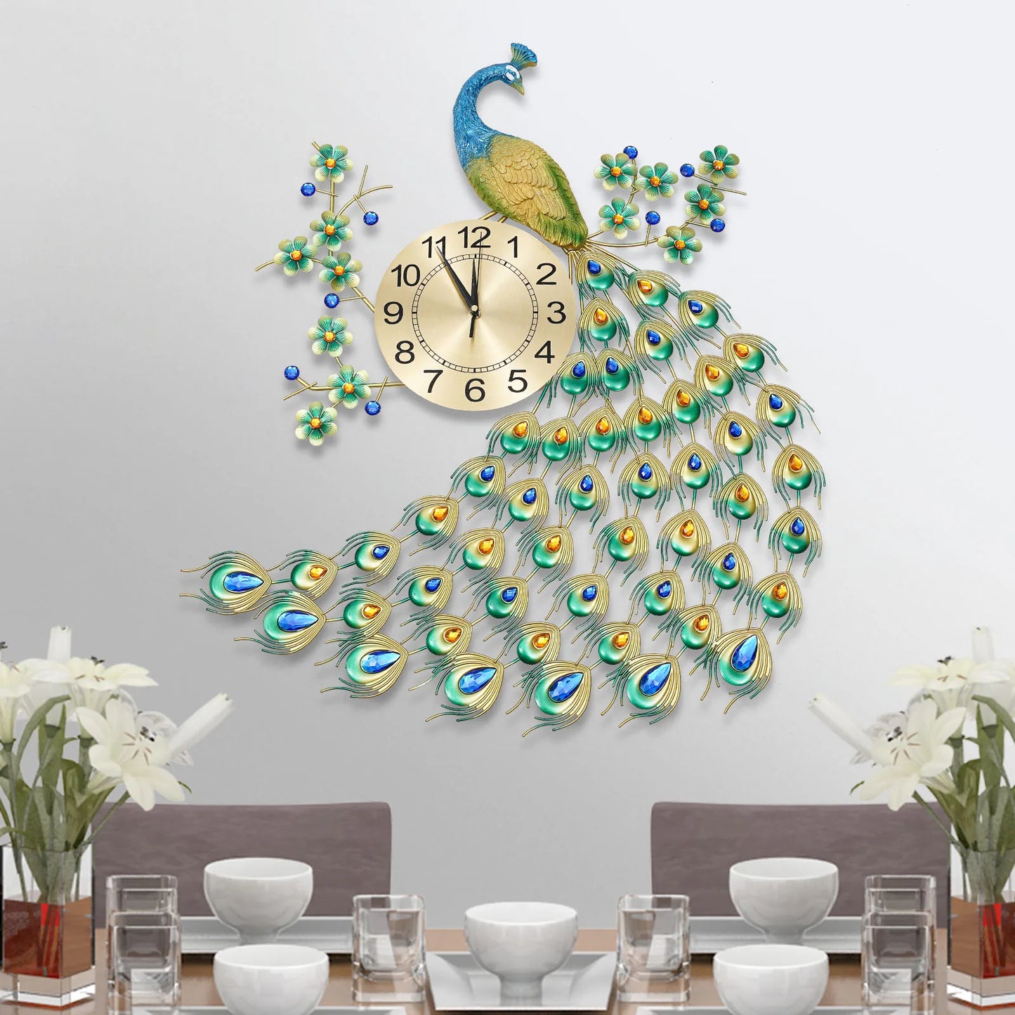 Peacock Wall Clock 75*65cm Exquisite Retro Decorations for Decorating Living Room and Dining Room Special Gift