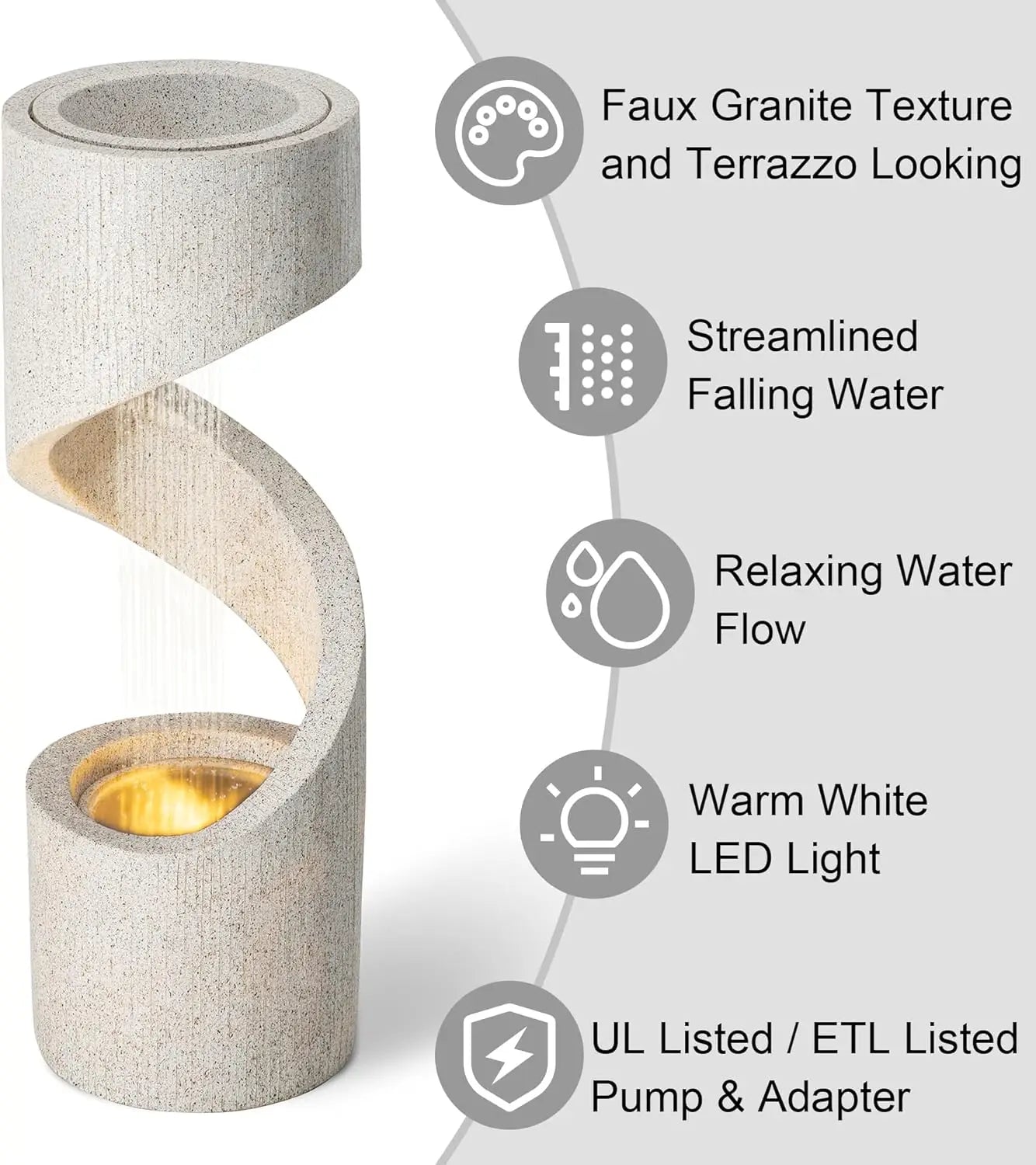 Decorative Tiered Outdoor Water Fountain with LED Light Vintage Curved Waterfall Fountain
