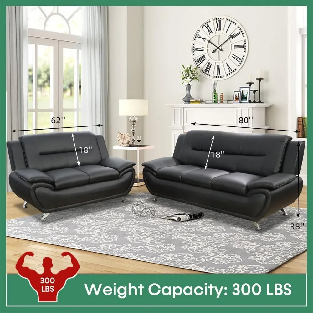 Living Room Genuine Leather Sofa Set, Sofa and Loveseat Sets for Living Room Furniture Sets, Loveseat and Couch 2-Piece for Living Room/Office