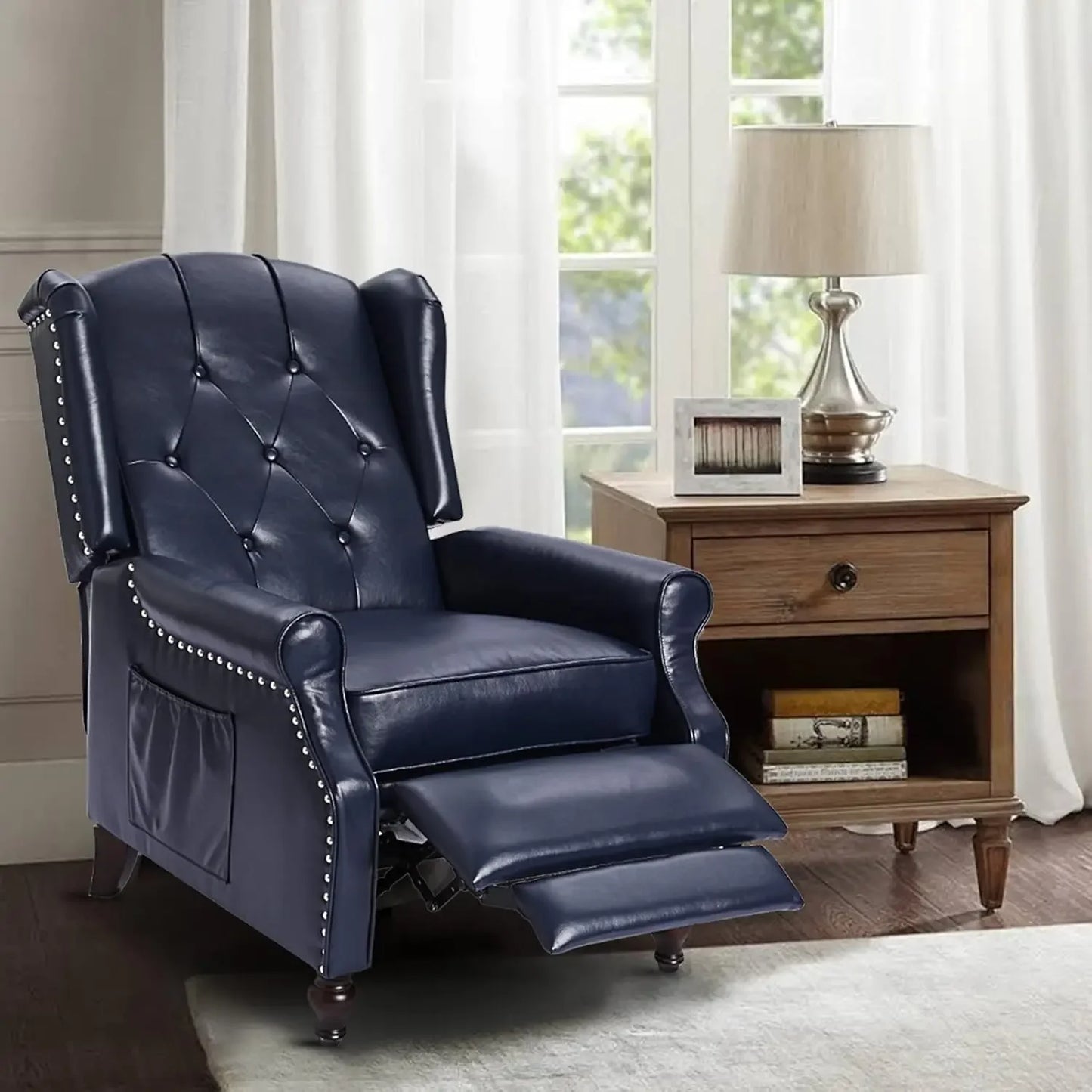 Chair Wingback Recliner Chair, Push Back Arm Chair with Heat and Massage, PU Leather Single Sofa for Home, Living Room