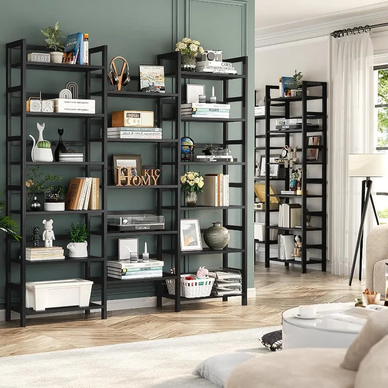 Bookshelves and Bookcases, Bamboo Triple Wide, 6-Tier 6ft Tall Bookshelf with 17 Open Display Shelves, Super Large