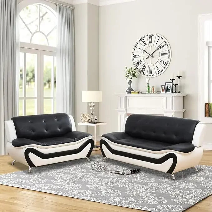 Living Room Genuine Leather Sofa Set, Sofa and Loveseat Sets for Living Room Furniture Sets, Loveseat and Couch 2-Piece for Living Room/Office