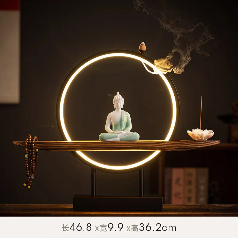 Sakyamuni Buddha Statue Large Buddhist statue Tathagata Buddha Figure Buddha Led ring light bespoke Living Room Incense Porch