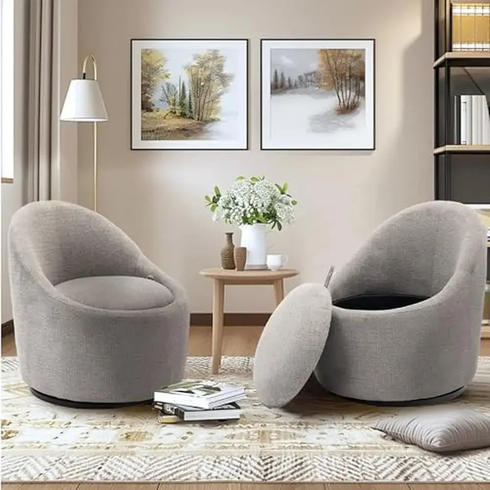 Chair Chenille Fabric, Swivel Barrel with Hidden Storage, Modern Armchair for Compact Spaces