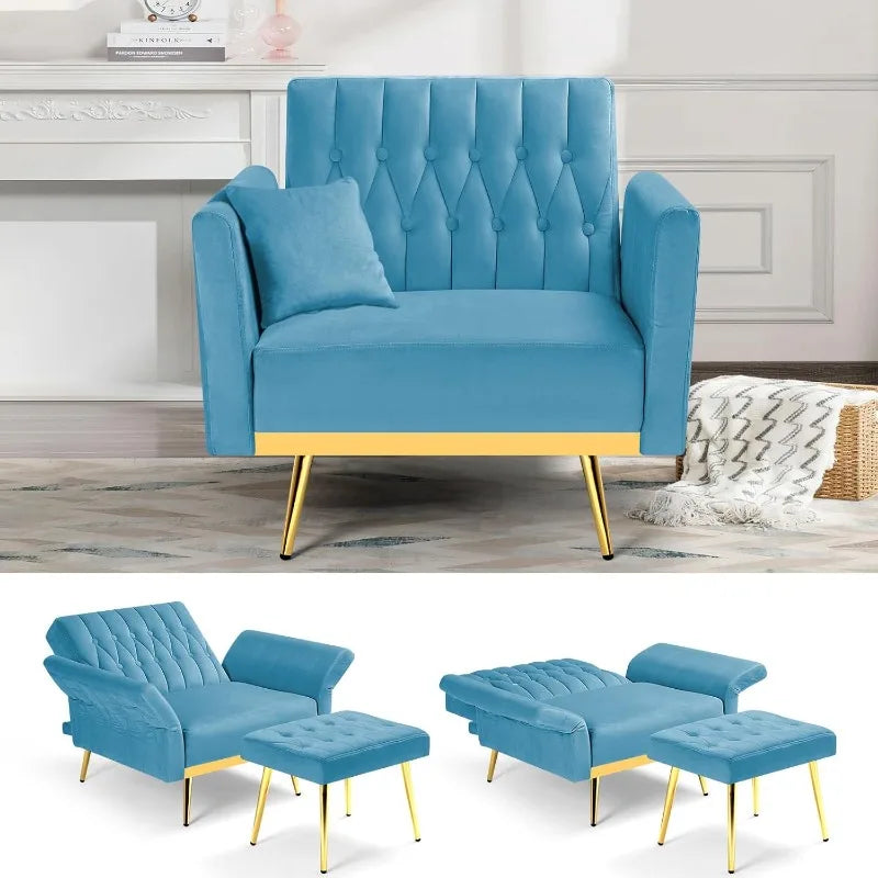 Chair, Velvet Accent Chair with Adjustable Backrest and Armrests, Single Recliner Armchair for Living Room, Bedroom , Baby Blue