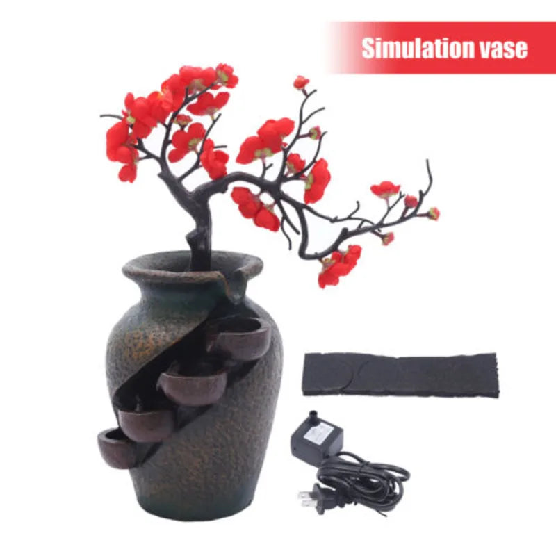 Flower Vase Waterfall Luxury Desk Accessories Indoor Water Fountain Desktop Office Decoration Figurines Aesthetic Room Decor