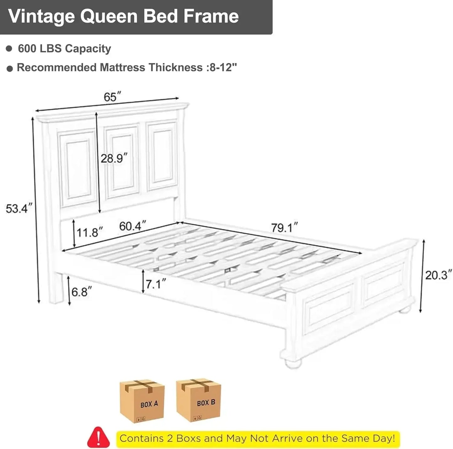 Platform Bed Queen Size with Tall Headboard & Footboard, Pinewood Queen Bed Frame with Wood Panel Bed Base, No Squeak