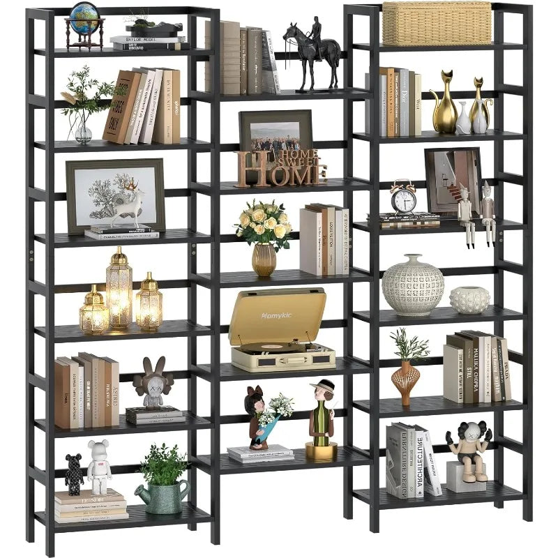 Bookshelves and Bookcases, Bamboo Triple Wide, 6-Tier 6ft Tall Bookshelf with 17 Open Display Shelves, Super Large