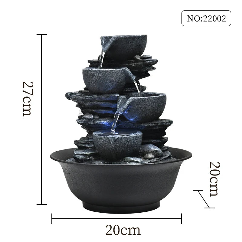 Indoor Electric Tabletop Fountain with LED Lights - Decorative Tiered Rock and Waterfall Design Quiet Soothing Water Sound