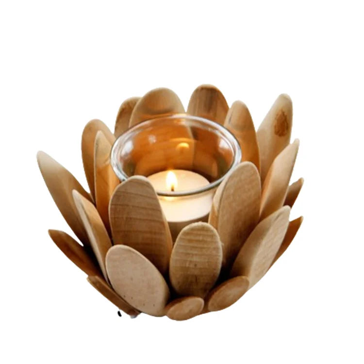 Petal Wood Candlestick Holders Wooden Candle Holder Desktop Ornaments for Living Room or Bathroom Table Decor MIAO