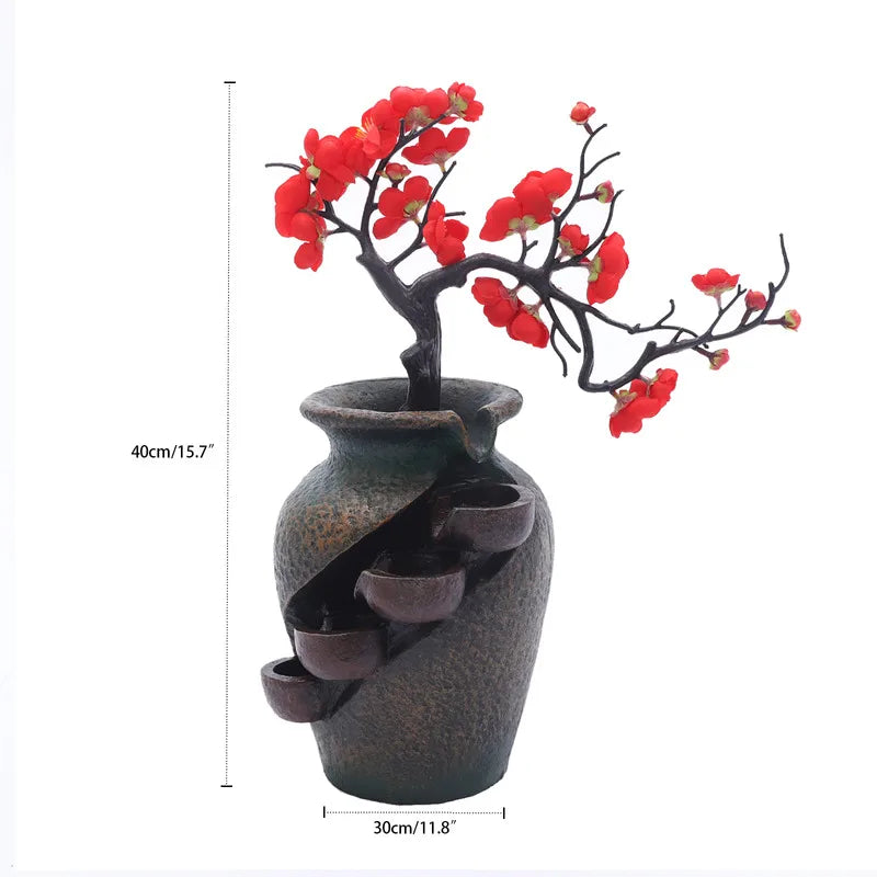 Flower Vase Waterfall Luxury Desk Accessories Indoor Water Fountain Desktop Office Decoration Figurines Aesthetic Room Decor