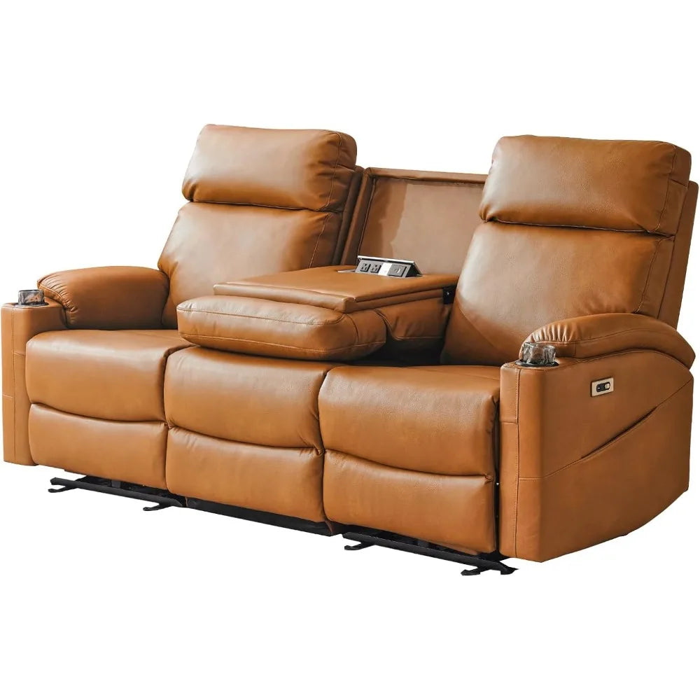 Living Room Reclining Sofa, 3-Seater Recliner Sofa, PU Leather, Home Theater Seating with Flipped Middle Backrest, Power Reclining Couch