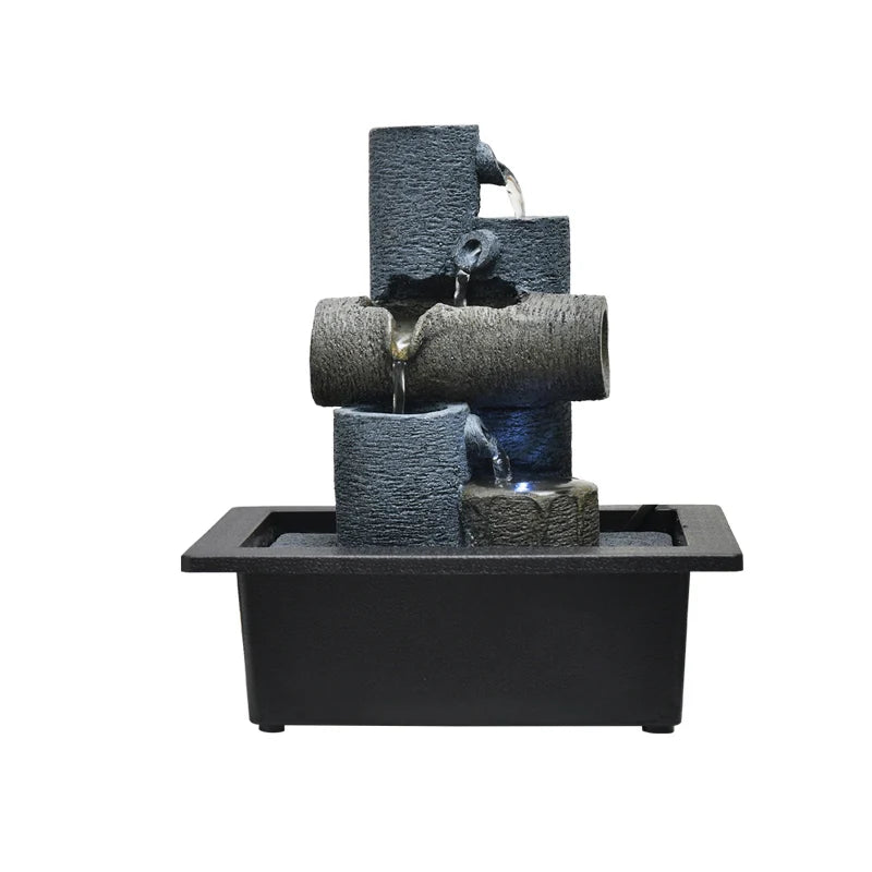 Indoor Electric Tabletop Fountain with LED Lights - Decorative Tiered Rock and Waterfall Design Quiet Soothing Water Sound