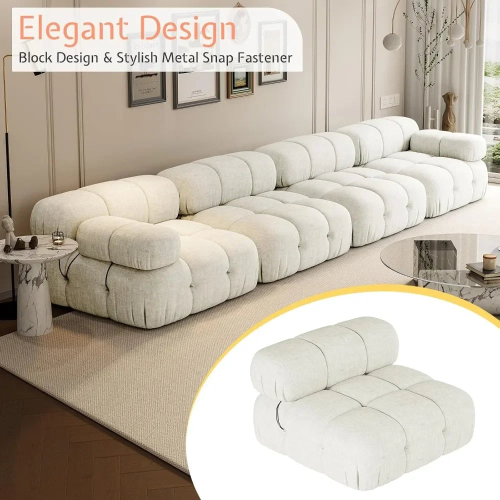 Living Room Modular Compression Sectional Sofa Couches, L-Shaped Cloud Couch with Corner Sectional, 4-Seater Boucle Oversized Sofa with Ottoman