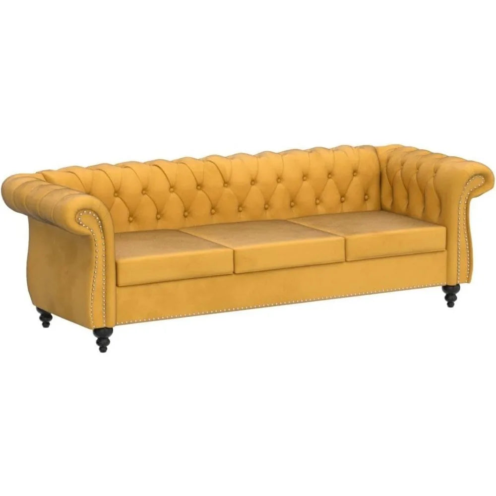 Living Room Accent Large Sofa, Chesterfield Couch 3-Seater Modern Velvet Couch Upholstered Sofa with Tufted Back for Living Room Furniture