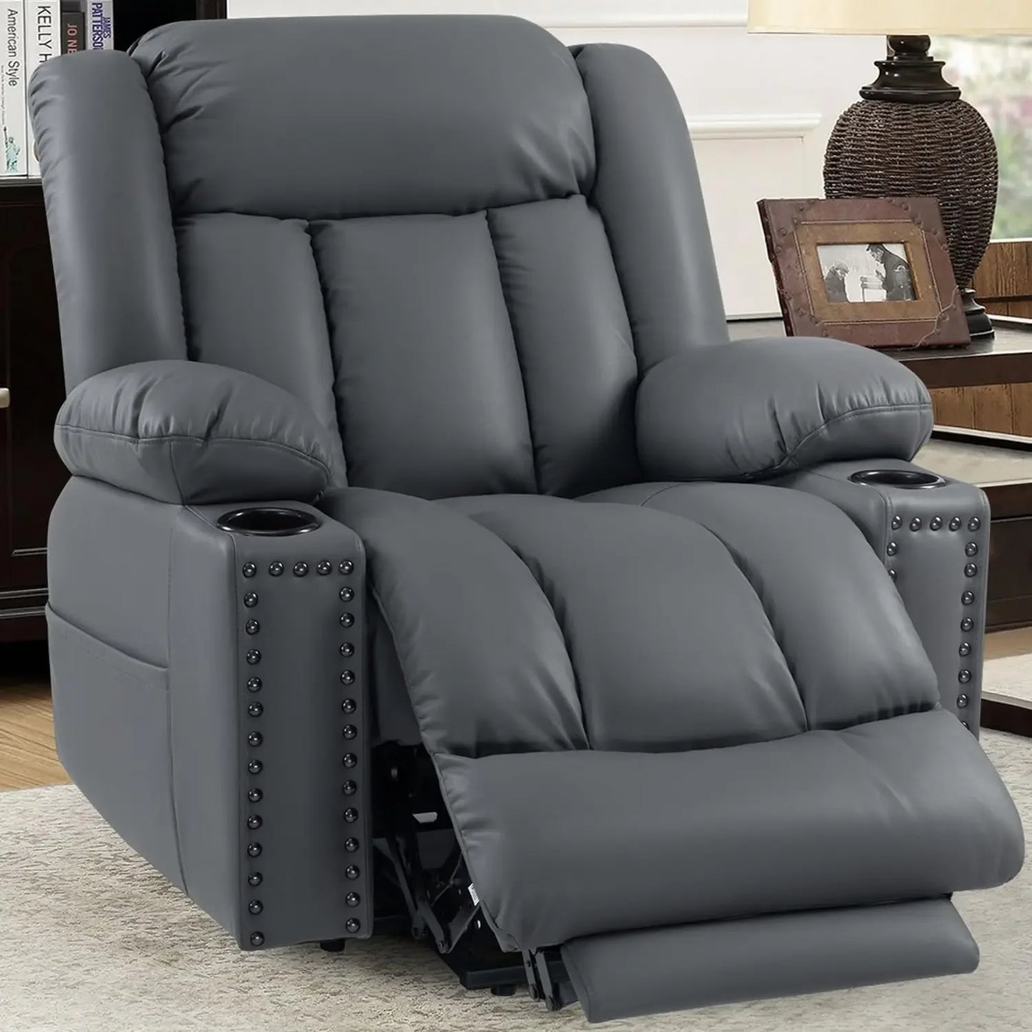 Chair For Large or Tall, Power Lift Okin from Germany, Recliners for Young and Elderly with Heated and Massage Overstuffed Adjustable Lift Chairs, Breathable Leather, USB