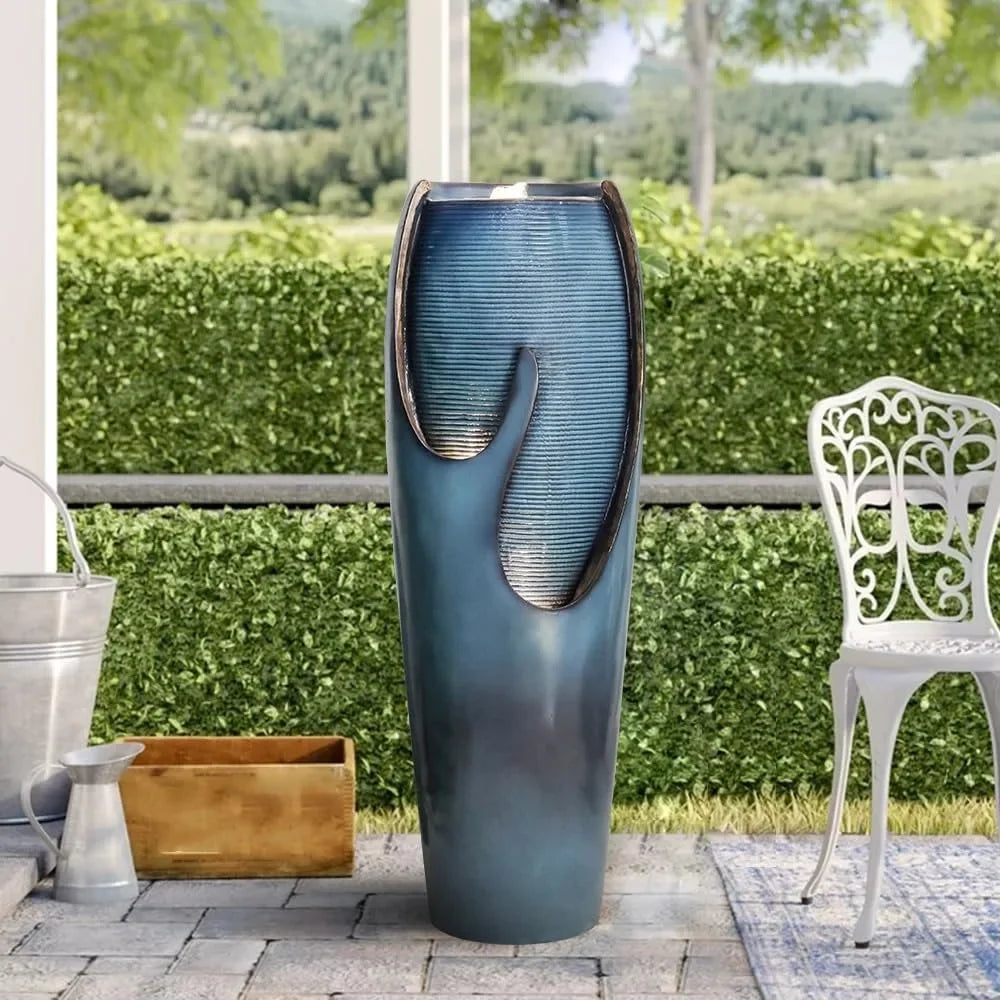 Outdoor Water Fountains and Waterfalls - Indoor Water Urn Fountain, Modern Floor Standing Water Fountains with 38.7”Tall