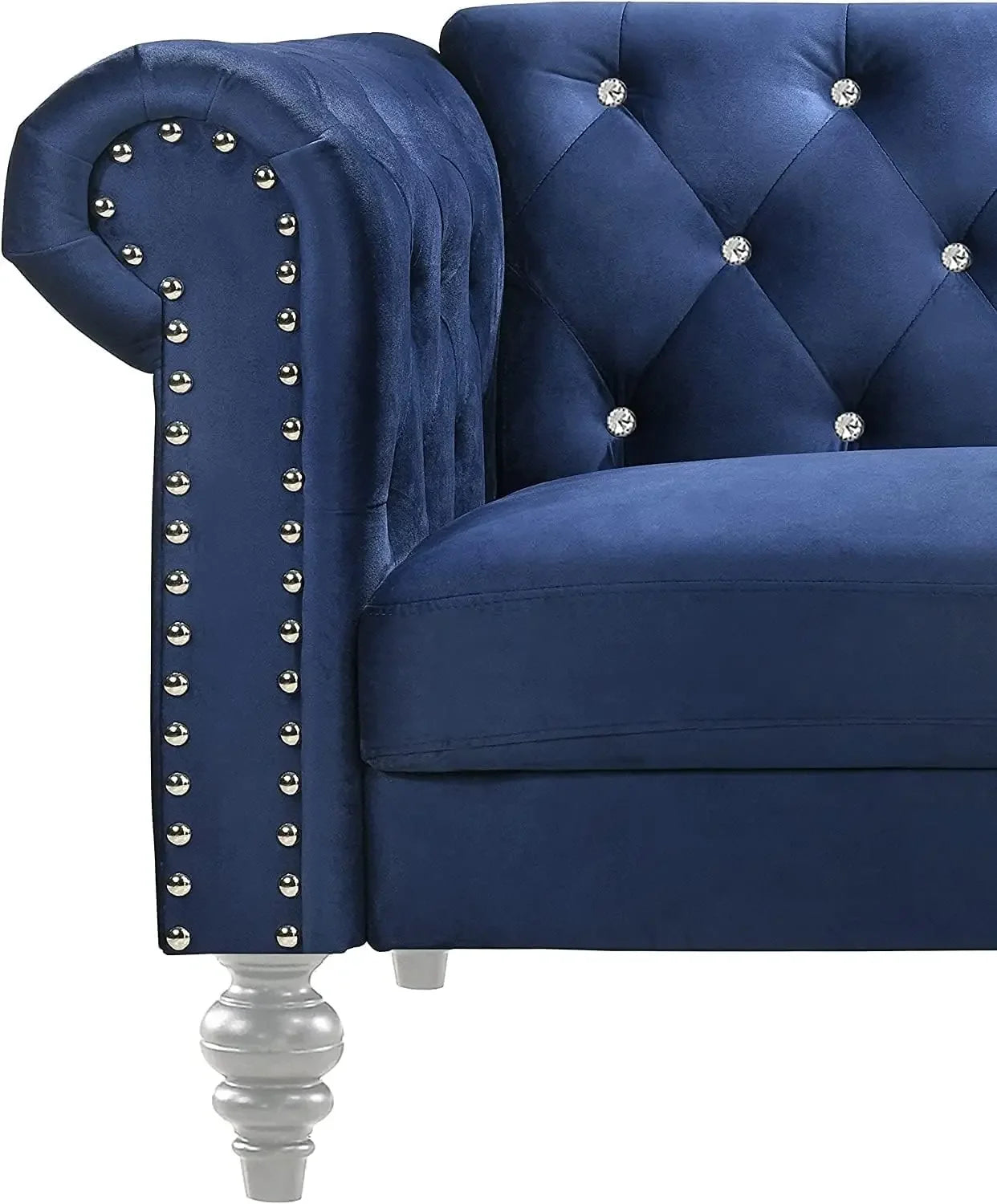 Living Room Emma Crystal Sofa and Loveseat Living Room Set, Royal Blue