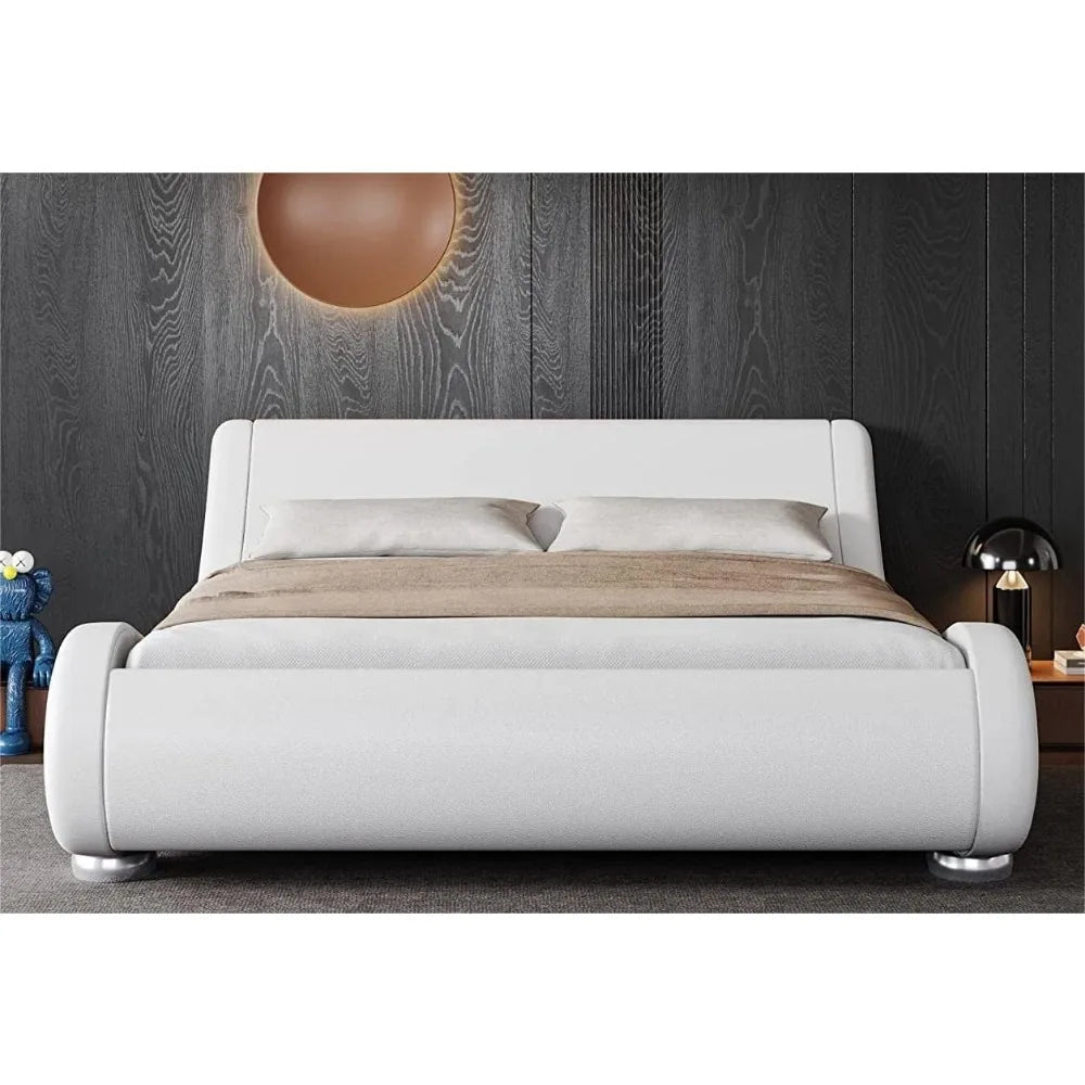 Upholstered Platform King Size, Queen Size or Full Size Bed Frame with Ergonomic & Adjustable Headboard, Modern Low Profile Sleigh Design