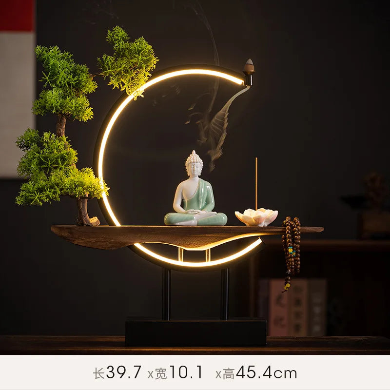 Sakyamuni Buddha Statue Large Buddhist statue Tathagata Buddha Figure Buddha Led ring light bespoke Living Room Incense Porch