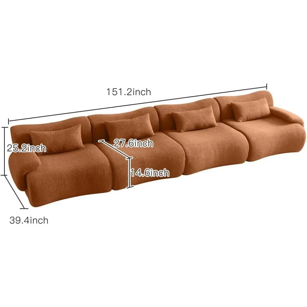 Living Room Sectional Sofa 4-Seater Sectional Couch Luxury Modern Cloud Couch with Oversized Bamboo Shaped Sofa Comfy Fluffy Boucle Sofa