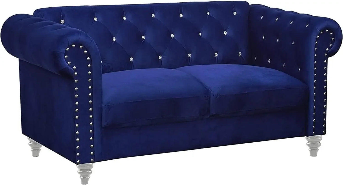 Living Room Emma Crystal Sofa and Loveseat Living Room Set, Royal Blue