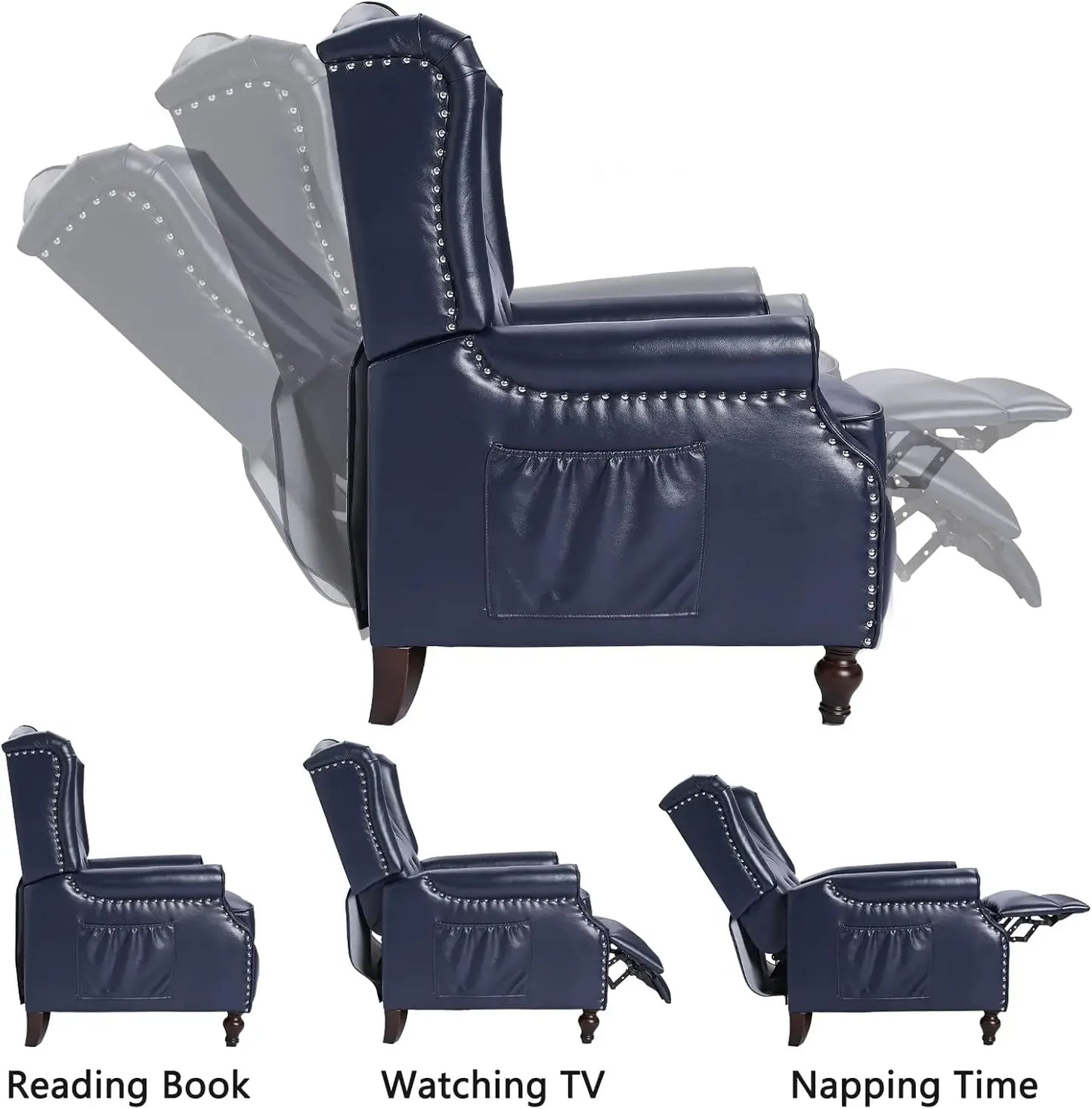 Chair Wingback Recliner Chair, Push Back Arm Chair with Heat and Massage, PU Leather Single Sofa for Home, Living Room