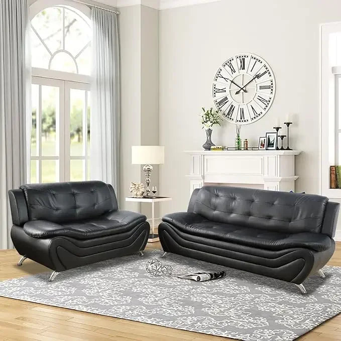 Living Room Genuine Leather Sofa Set, Sofa and Loveseat Sets for Living Room Furniture Sets, Loveseat and Couch 2-Piece for Living Room/Office