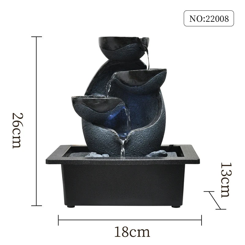 Indoor Electric Tabletop Fountain with LED Lights - Decorative Tiered Rock and Waterfall Design Quiet Soothing Water Sound